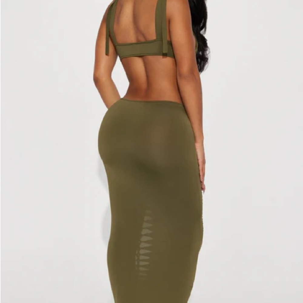 Fashion Nova Olive Lace-Up Cutout Bodycon Midi Dress - Picture 2 of 2